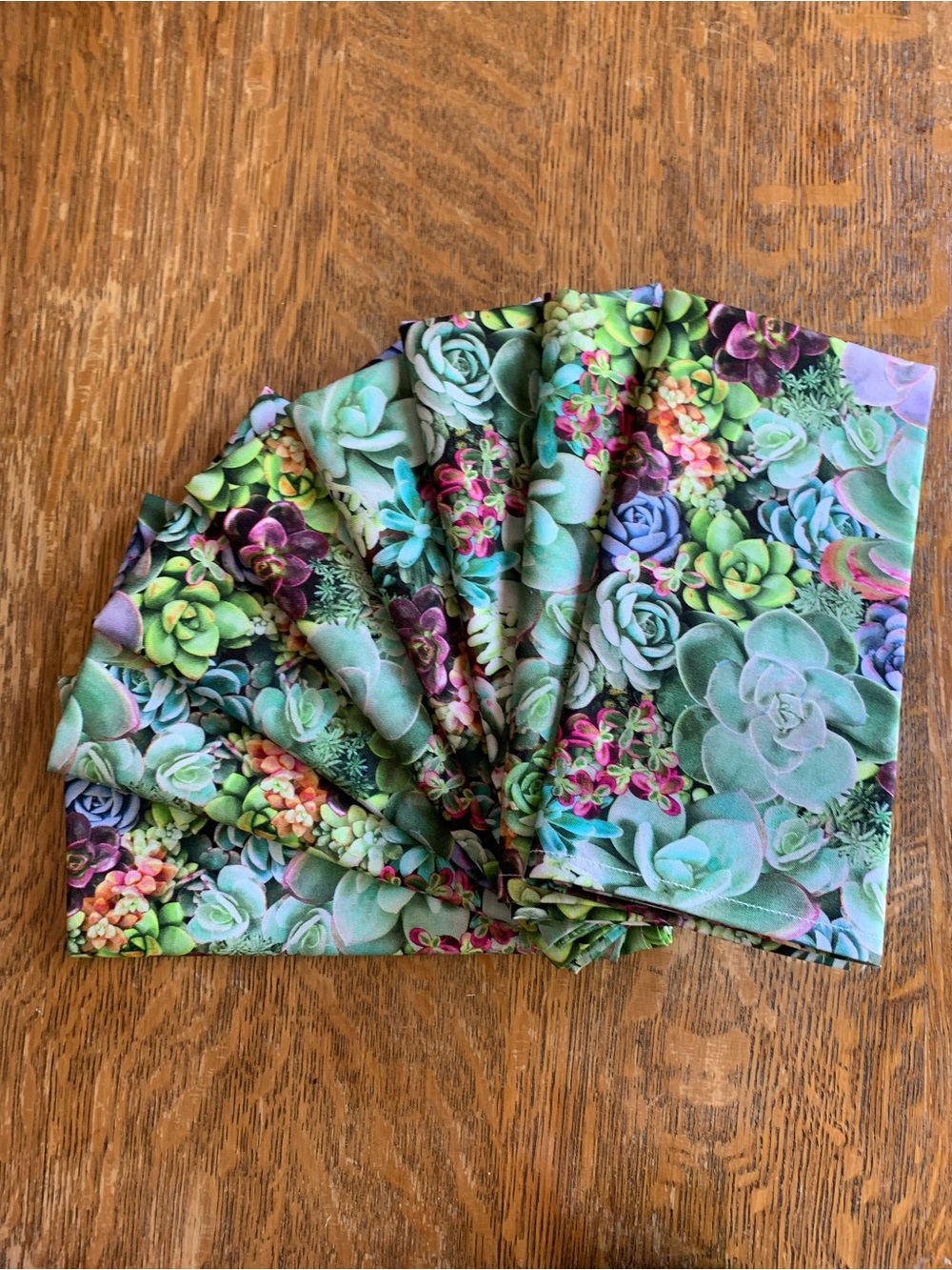 Succulent Print Cotton Napkins - Green Floral Table Linens 16 x 16 Set of 8